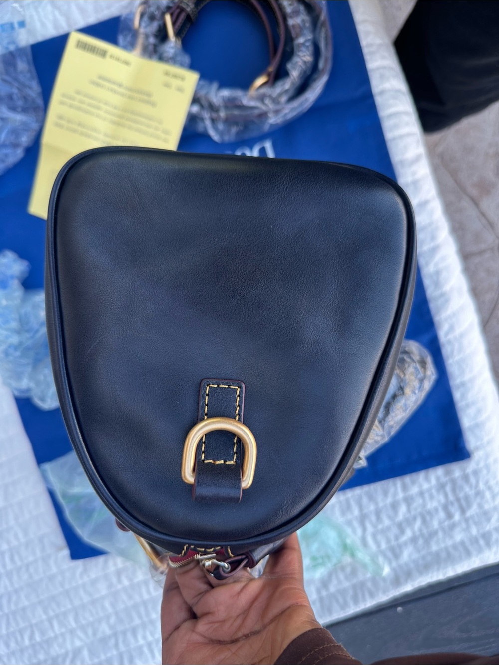 Dooney & Bourke Navy Florentine Satchel with Gold Hardware and Navy Tassel - Picture 12 of 13